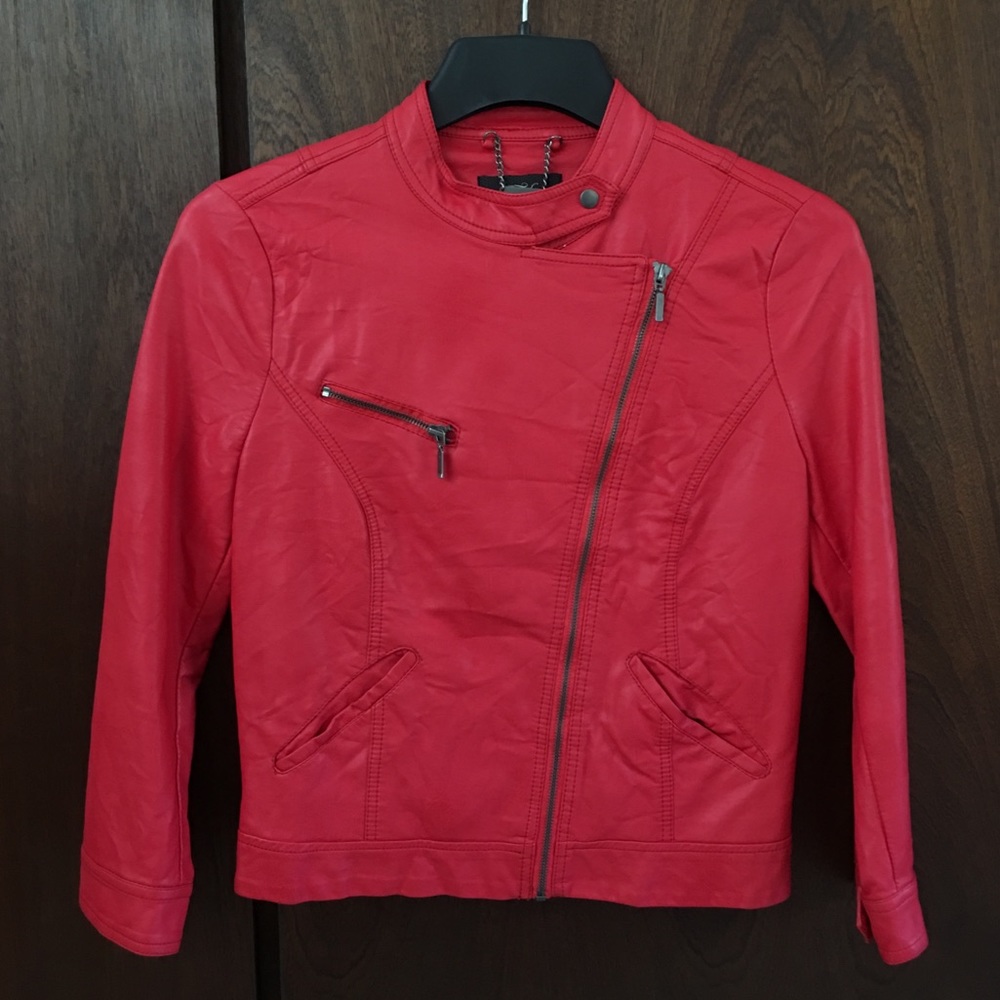 Zara Red Faux Leather Motorcycle Jacket
